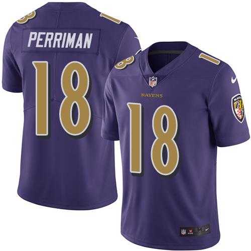 Youth Nike Baltimore Ravens #18 Breshad Perriman Purple Stitched NFL Limited Rush Jersey