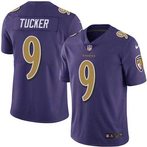 Youth Nike Baltimore Ravens #9 Justin Tucker Purple Stitched NFL Limited Rush Jersey