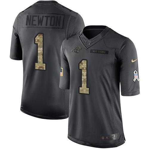 Youth Nike Carolina Panthers #1 Cam Newton Anthracite Stitched NFL Limited 2016 Salute to Service Jersey