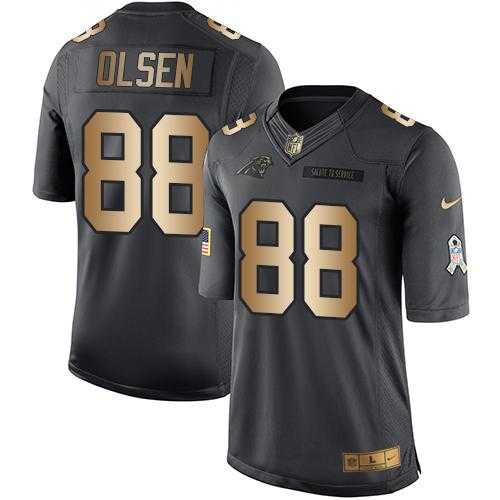 Youth Nike Carolina Panthers #88 Greg Olsen Black Stitched NFL Limited Gold Salute to Service Jersey
