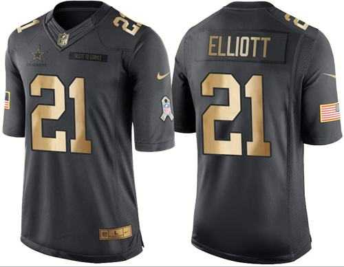 Youth Nike Dallas Cowboys #21 Ezekiel Elliott Black Stitched NFL Limited Gold Salute to Service Jersey