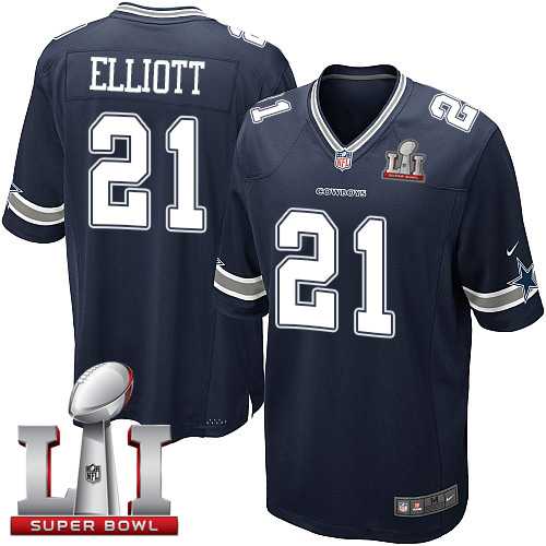 Youth Nike Dallas Cowboys #21 Ezekiel Elliott Navy Blue Team Color Stitched NFL Super Bowl LI 51 Elite Jersey