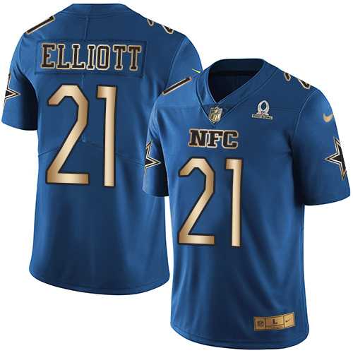 Youth Nike Dallas Cowboys #21 Ezekiel Elliott Navy Stitched NFL Limited Gold NFC 2017 Pro Bowl Jersey