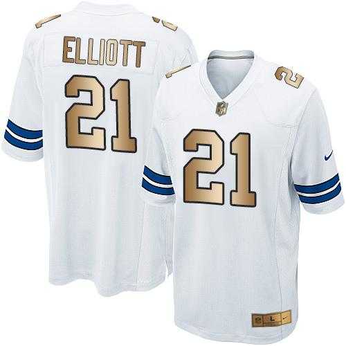 Youth Nike Dallas Cowboys #21 Ezekiel Elliott White Stitched NFL Elite Gold Jersey