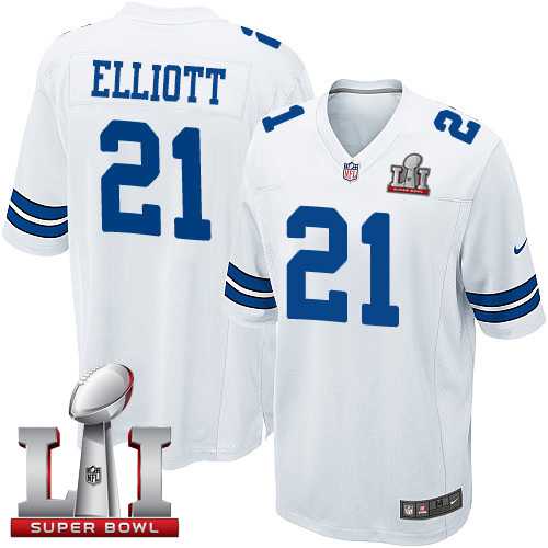 Youth Nike Dallas Cowboys #21 Ezekiel Elliott White Stitched NFL Super Bowl LI 51 Elite Jersey