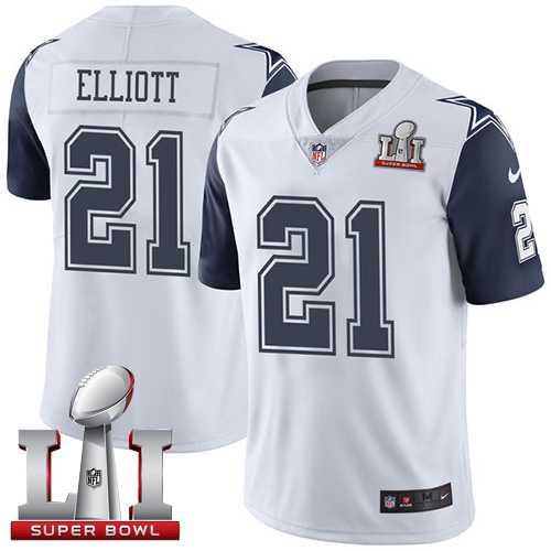 Youth Nike Dallas Cowboys #21 Ezekiel Elliott White Stitched NFL Super Bowl LI 51 Limited Rush Jersey