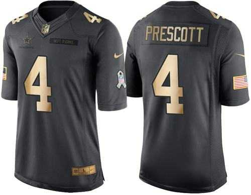 Youth Nike Dallas Cowboys #4 Dak Prescott Black Stitched NFL Limited Gold Salute to Service Jersey