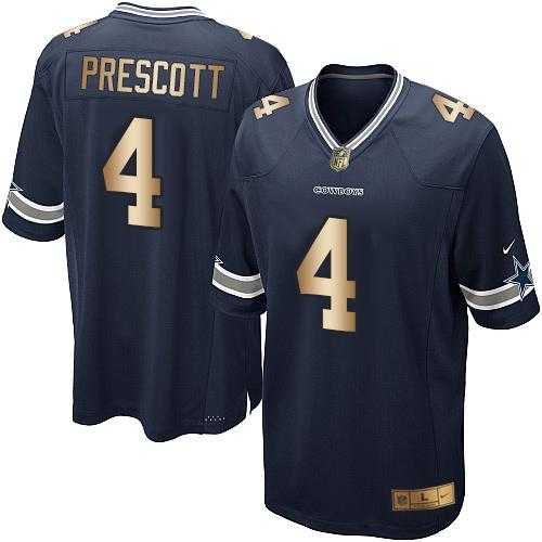 Youth Nike Dallas Cowboys #4 Dak Prescott Navy Blue Team Color Stitched NFL Elite Gold Jersey