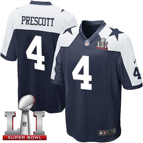 Youth Nike Dallas Cowboys #4 Dak Prescott Navy Blue Thanksgiving Throwback Stitched NFL Super Bowl LI 51 Elite Jersey