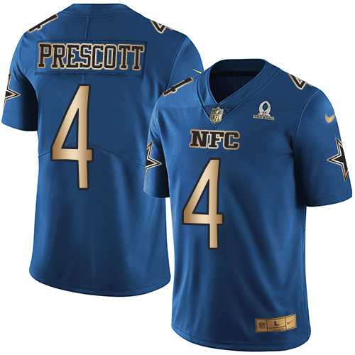 Youth Nike Dallas Cowboys #4 Dak Prescott Navy Stitched NFL Limited Gold NFC 2017 Pro Bowl Jersey