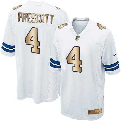 Youth Nike Dallas Cowboys #4 Dak Prescott White Stitched NFL Elite Gold Jersey