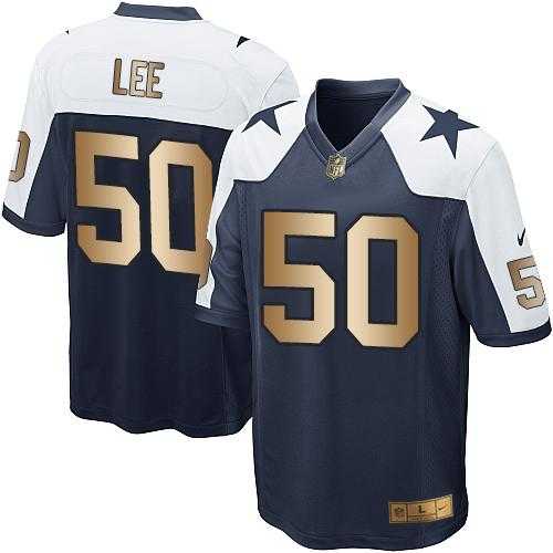 Youth Nike Dallas Cowboys #50 Sean Lee Navy Blue Thanksgiving Throwback Stitched NFL Elite Gold Jersey