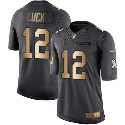 Youth Nike Indianapolis Colts #12 Andrew Luck Anthracite Stitched NFL Limited Gold Salute to Service Jersey