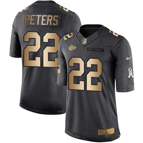 Youth Nike Kansas City Chiefs #22 Marcus Peters Anthracite Stitched NFL Limited Gold Salute to Service Jersey
