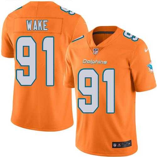 Youth Nike Miami Dolphins #91 Cameron Wake Orange Stitched NFL Limited Rush Jersey