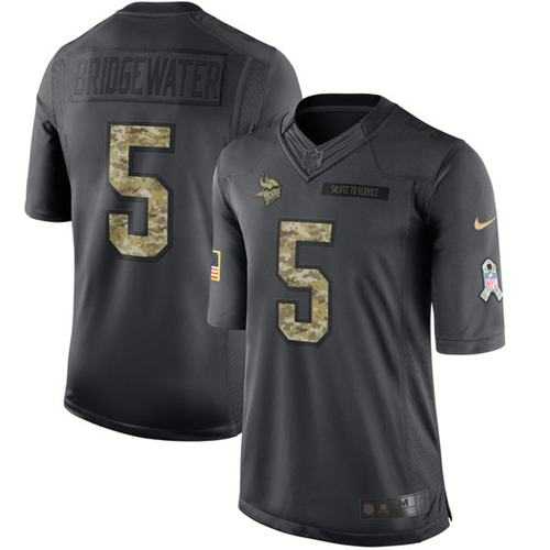 Youth Nike Minnesota Vikings #5 Teddy Bridgewater Anthracite Stitched NFL Limited 2016 Salute To Service Jersey