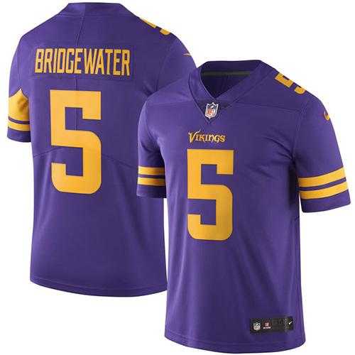 Youth Nike Minnesota Vikings #5 Teddy Bridgewater Purple Stitched NFL Limited Rush Jersey