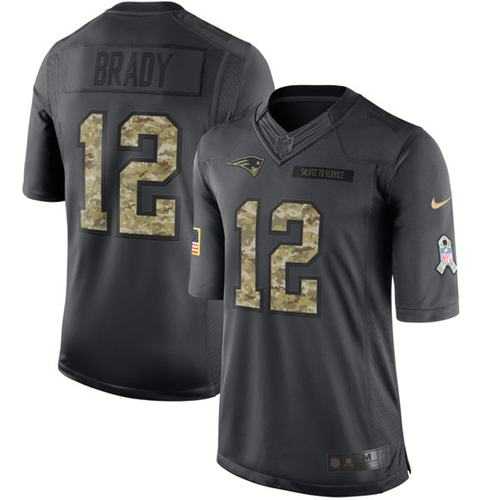 Youth Nike New England Patriots #12 Tom Brady Anthracite Stitched NFL Limited 2016 Salute to Service Jersey