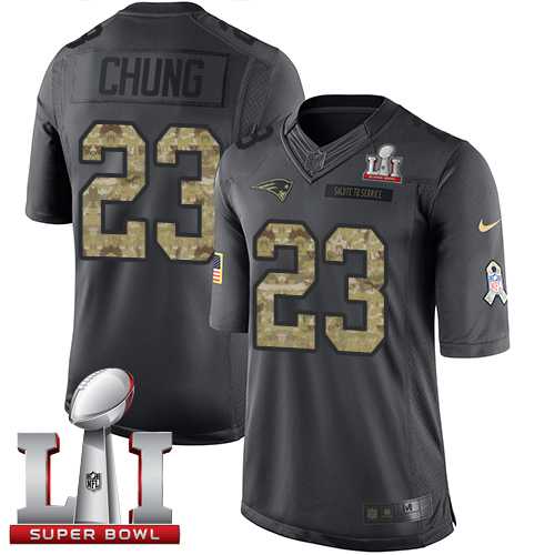 Youth Nike New England Patriots #23 Patrick Chung Black Super Bowl LI 51 Stitched NFL Limited 2016 Salute to Service Jersey