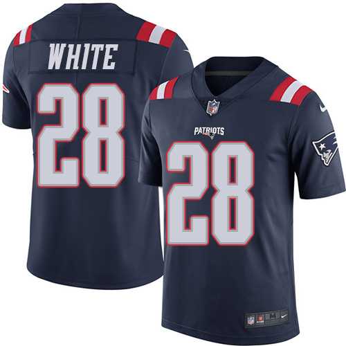 Youth Nike New England Patriots #28 James White Navy Blue Stitched NFL Limited Rush Jersey