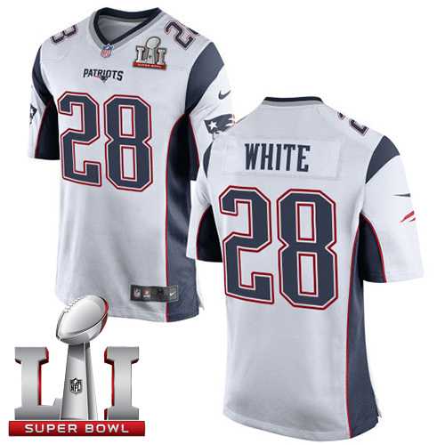 Youth Nike New England Patriots #28 James White White Super Bowl LI 51 Stitched NFL New Elite Jersey