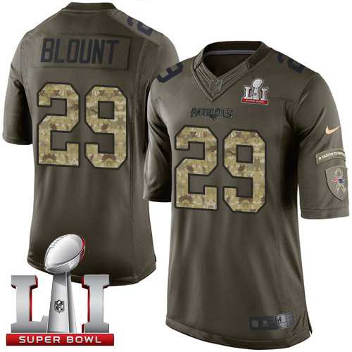 Youth Nike New England Patriots #29 LeGarrette Blount Green Super Bowl LI 51 Stitched NFL Limited Salute to Service Jersey