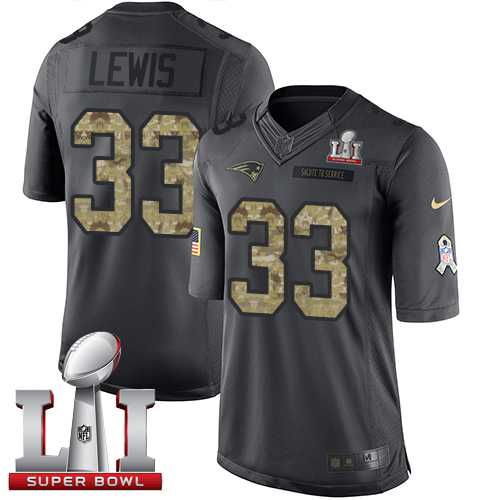 Youth Nike New England Patriots #33 Dion Lewis Black Super Bowl LI 51 Stitched NFL Limited 2016 Salute to Service Jersey