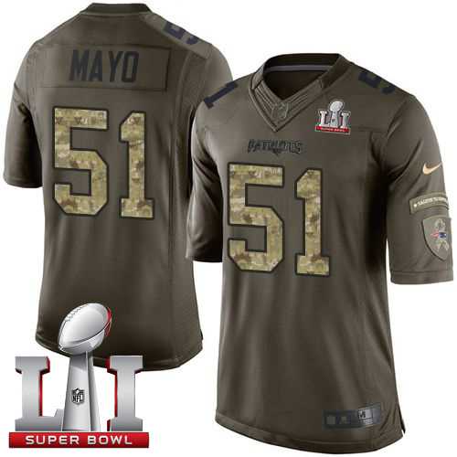 Youth Nike New England Patriots #51 Jerod Mayo Green Super Bowl LI 51 Stitched NFL Limited Salute to Service Jersey