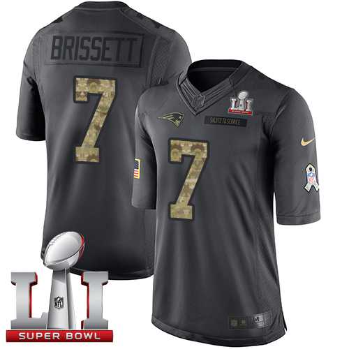 Youth Nike New England Patriots #7 Jacoby Brissett Black Super Bowl LI 51 Stitched NFL Limited 2016 Salute to Service Jersey