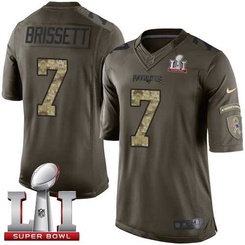 Youth Nike New England Patriots #7 Jacoby Brissett Green Super Bowl LI 51 Stitched NFL Limited Salute to Service Jersey