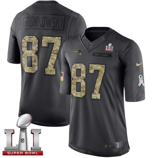Youth Nike New England Patriots #87 Rob Gronkowski Black Super Bowl LI 51 Stitched NFL Limited 2016 Salute to Service Jersey