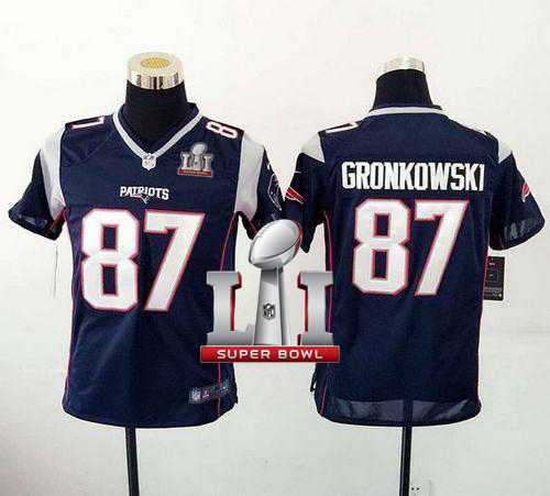 Youth Nike New England Patriots #87 Rob Gronkowski Navy Blue Team Color Super Bowl LI 51 Stitched NFL New Elite Jersey