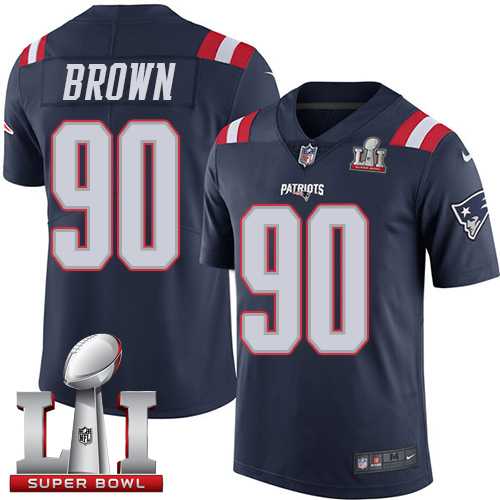 Youth Nike New England Patriots #90 Malcom Brown Navy Blue Super Bowl LI 51 Stitched NFL Limited Rush Jersey