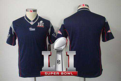 Youth Nike New England Patriots Blank Navy Blue Team Color Super Bowl LI 51 Stitched NFL Limited Jersey