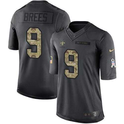 Youth Nike New Orleans Saints #9 Drew Brees Anthracite Stitched NFL Limited 2016 Salute to Service Jersey