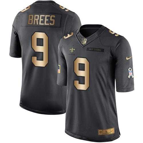 Youth Nike New Orleans Saints #9 Drew Brees Black Stitched NFL Limited Gold Salute to Service Jersey