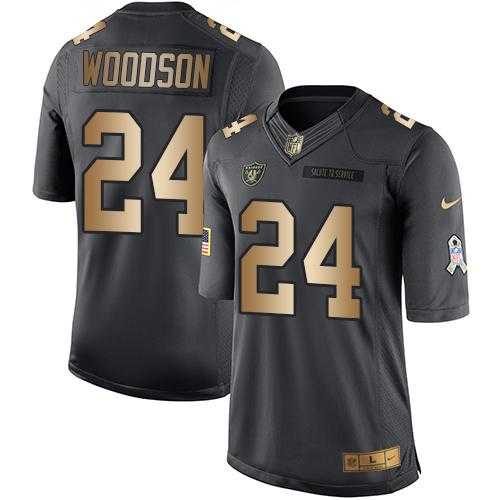 Youth Nike Oakland Raiders #24 Charles Woodson Anthracite Stitched NFL Limited Gold Salute to Service Jersey