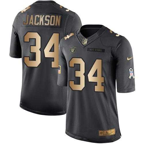 Youth Nike Oakland Raiders #34 Bo Jackson Anthracite Stitched NFL Limited Gold Salute to Service Jersey