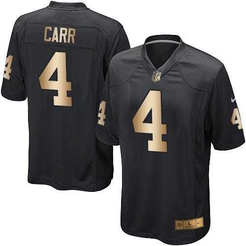 Youth Nike Oakland Raiders #4 Derek Carr Black Team Color Stitched NFL Elite Gold Jersey