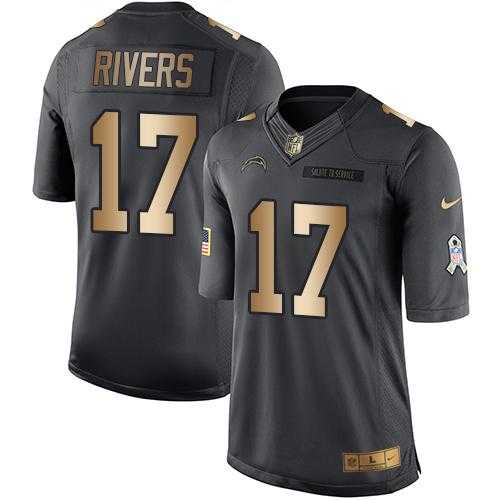 Youth Nike San Diego Chargers #17 Philip Rivers Black Stitched NFL Limited Gold Salute to Service Jersey