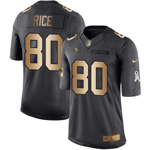 Youth Nike San Francisco 49ers #80 Jerry Rice Black Stitched NFL Limited Gold Salute to Service Jersey Youth Nike San Francisco 49ers #80 Jerry Rice Black Stitched NFL Limited Gold Salute to Service Jersey