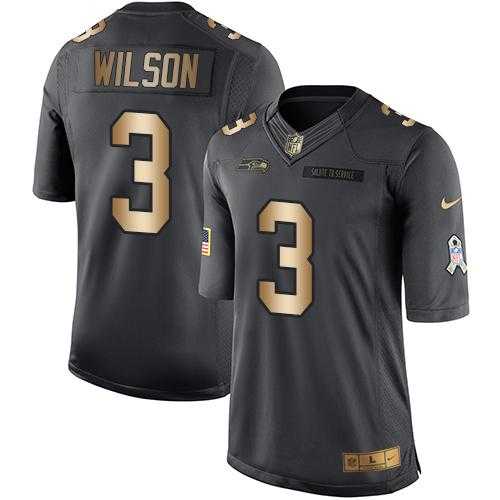 Youth Nike Seattle Seahawks #3 Russell Wilson Black Stitched NFL Limited Gold Salute to Service Jersey