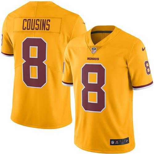 Youth Nike Washington Redskins #8 Kirk Cousins Gold Stitched NFL Limited Rush Jersey