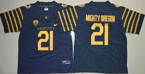 Oregon Ducks #21 Mighty Oregon Navy Blue Webfoots 100th Rose Bowl Game Elite Stitched NCAA Jersey