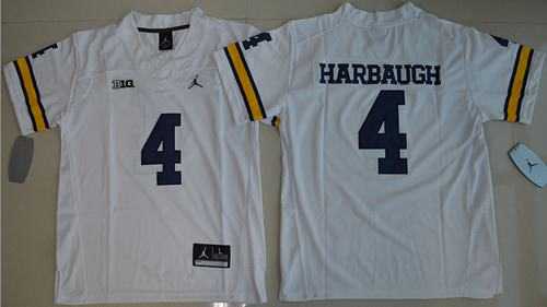 Youth Michigan Wolverines #4 Jim Harbaugh White Jordan Brand Stitched NCAA Jersey