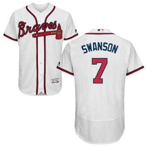Atlanta Braves #7 Dansby Swanson White Flexbase Authentic Collection Stitched MLB Jersey Atlanta Braves #7 Dansby Swanson White Flexbase Authentic Collection Stitched MLB Jersey
