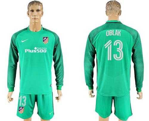 Atletico Madrid #13 Oblak Green Goalkeeper Long Sleeves Soccer Club Jersey