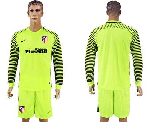 Atletico Madrid Blank Shiny Green Goalkeeper Long Sleeves Soccer Club Jersey