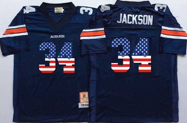 Auburn Tigers #34 Bo Jackson Navy USA Flag College Jersey