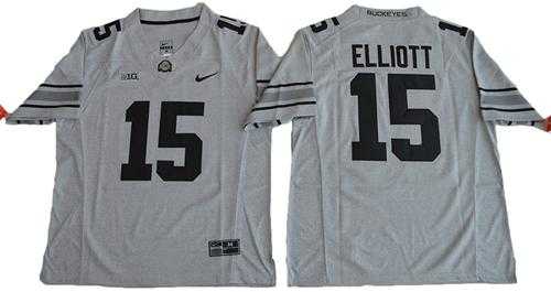 Buckeyes #15 Ezekiel Elliott Gridion Grey II Stitched NCAA Jersey